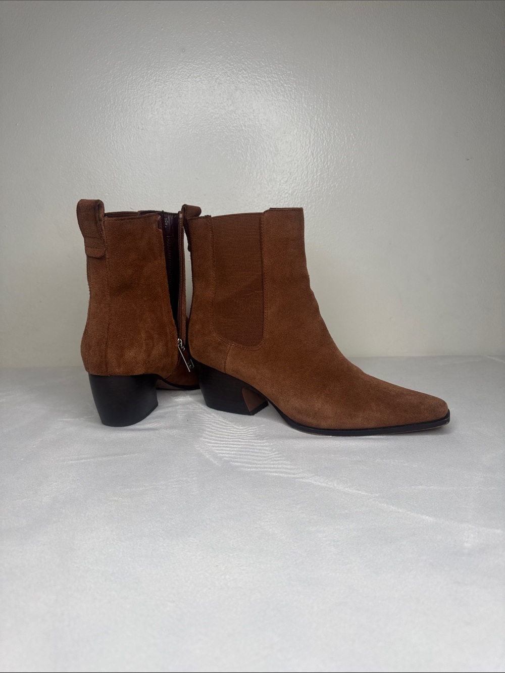 Franco Sarto Chestnut Suede Pointed Toe Ankle Boots